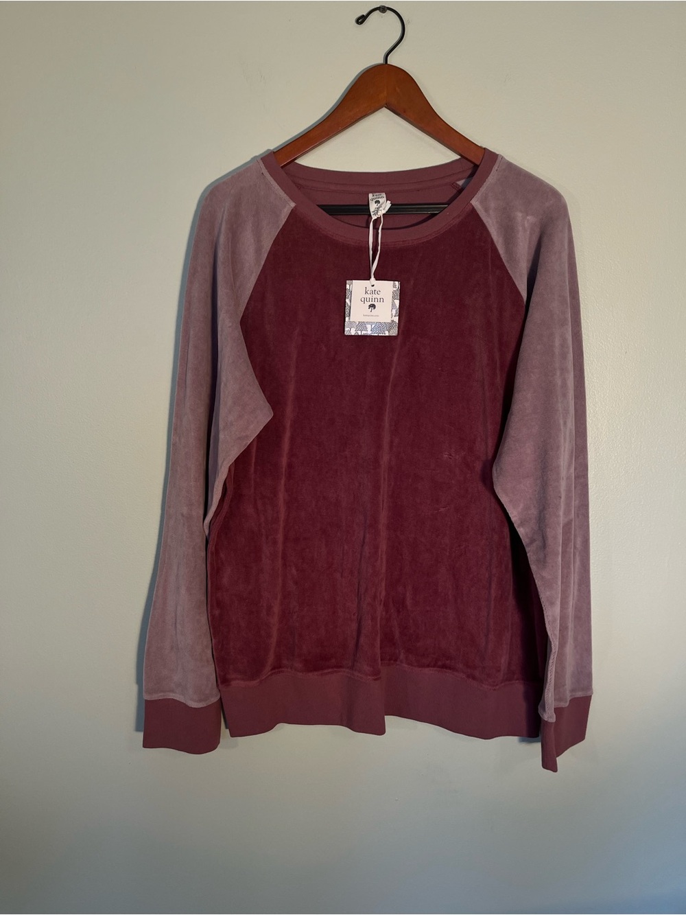 kate quinn Plush Raglan Top - Wine & Dusty Rose 1X  Organic Cotton.
